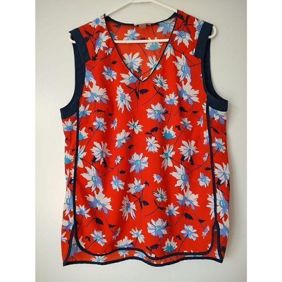 Dalia Women's Size Large Orange Blue Sleeveless V Neck Rounded Hem Blouse Top - Picture 1 of 5